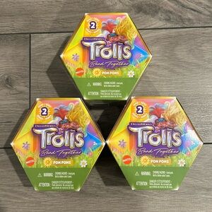 NWT lot of three Trolls Rainbow Pom Poms Keychains with Surprise Mini Doll